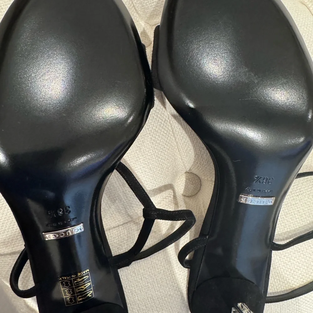 (SOLD) Gucci Black Suede Crystal-Heel Sandals – Size 38.5 - Picture 5 of 10